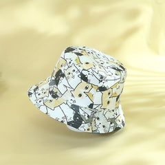 Cartoon Cat Print Bucket Hat Reversible Sunscreen Beach Hats Fisherman Cap