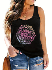 Floral Print Crew Neck Plus Tank Top