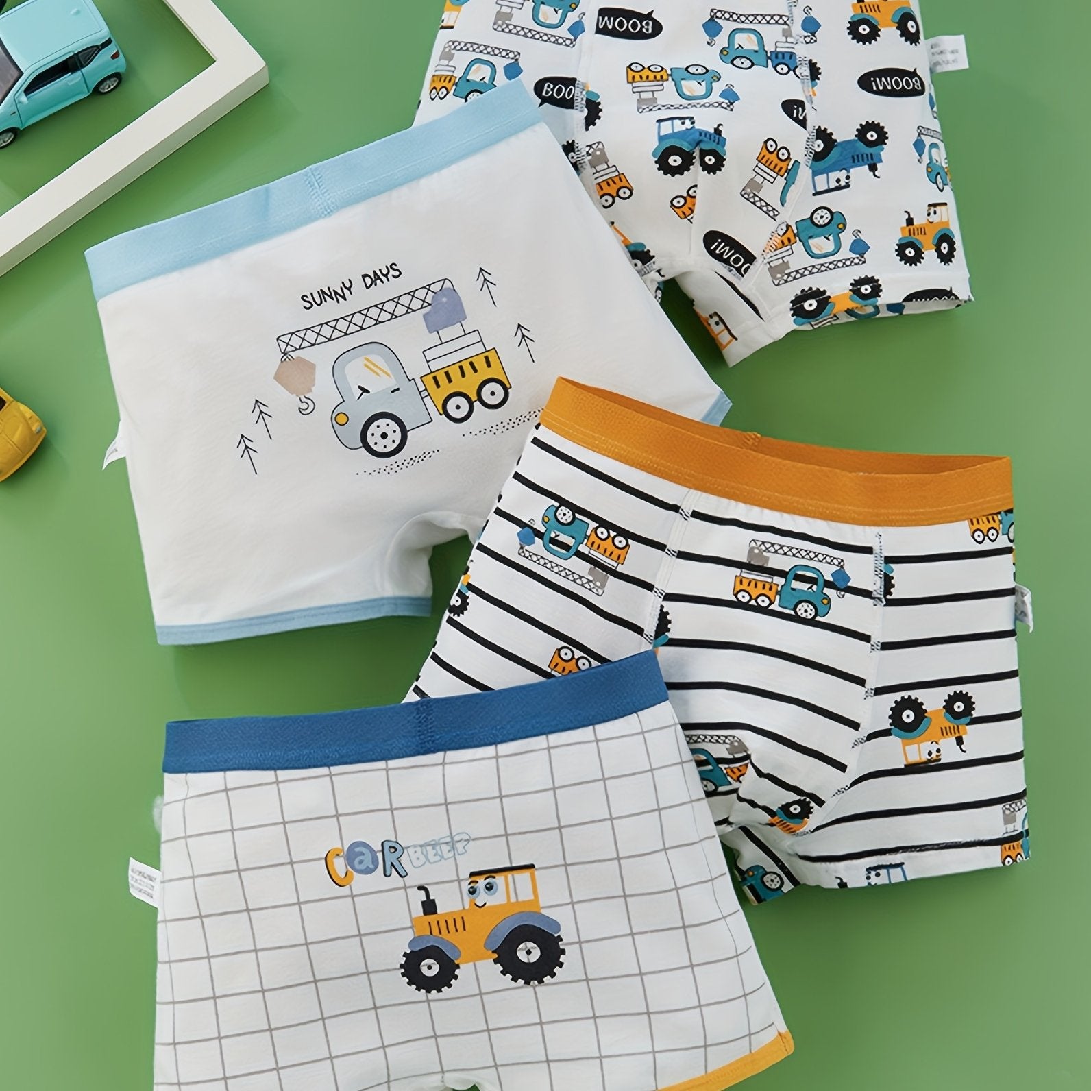 4pcs Boys Boxer Briefs Cartoon Car Children's Underwear Cotton