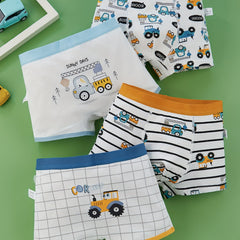 4pcs Boys Boxer Briefs Cartoon Car Children's Underwear Cotton