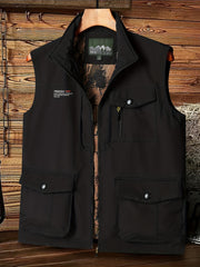 Men's Cargo Vest Stand Collar Zip Up Outwear