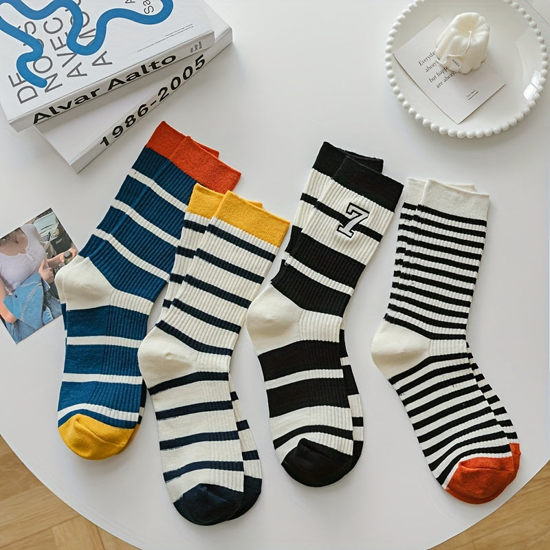 Striped Crew Socks College Style Women's Stockings