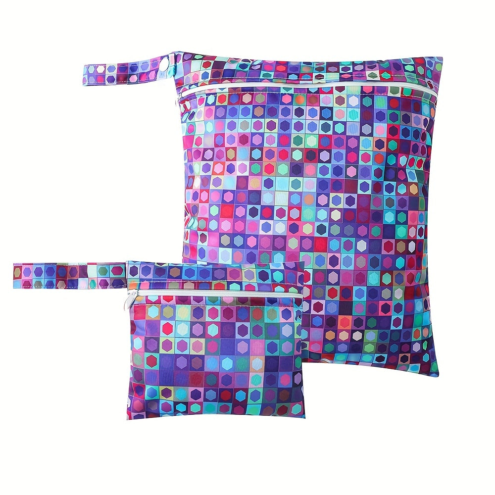2pcs Reusable Printed Diaper Bags for Travel & Wet Dry Cloth Diapers