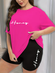 Letter Print Tee & Shorts Pajama Set