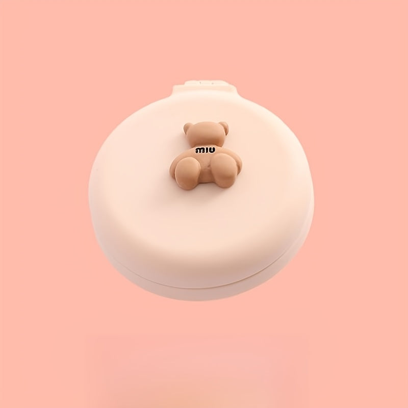 Cartoon Bear Decor Hairbrush Mirror Round Portable Comb