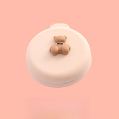 Cartoon Bear Decor Hairbrush Mirror Round Portable Comb