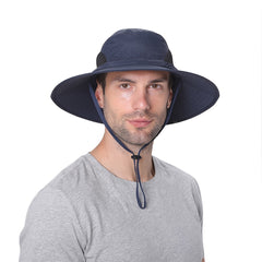 Wide Brim Sun Hat with Strap Windproof Breathable Foldable Cap