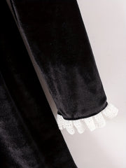 Vintage Princess Dress For Big Girls Velvet Lace Stand Collar Long Sleeve