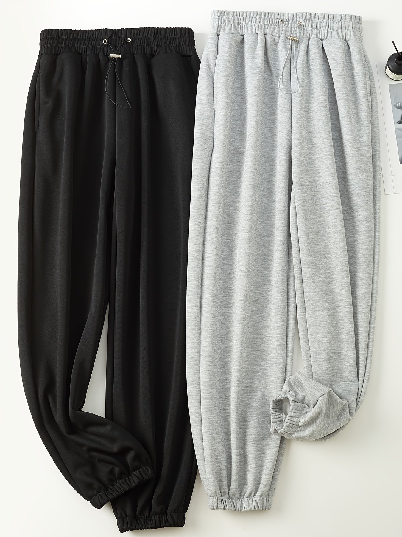 2pcs Elastic Waist Sports Pants with Pocket Women's Activewear