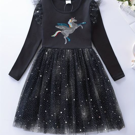 Sequins Unicorn Tutu Dress For Girls Tulle Ruffle Comfort Fit