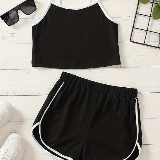 Girl's 2 Piece Casual Sports Suit Top & Shorts Set for Summer