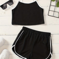 Girl's 2 Piece Casual Sports Suit Top & Shorts Set for Summer