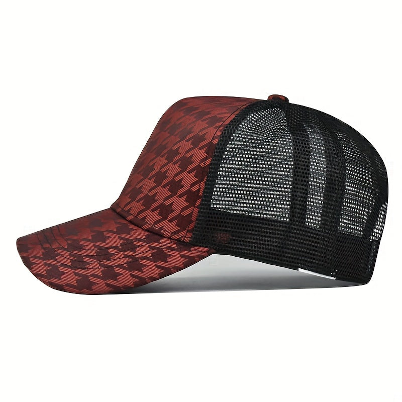 Houndstooth Baseball Cap Mesh Trucker Hat