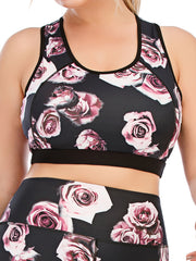 Floral Print Round Neck Yoga Bra Plus Size