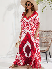 Boho Cover Up Women's Tie Dye & Geo Print Kaftan Beach Cover Up Dress