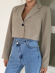 Solid Lapel Blazer Long Sleeve Outerwear