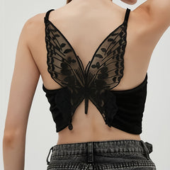 Butterfly Embroidered Cami Top Sleeveless V Neck Summer Top