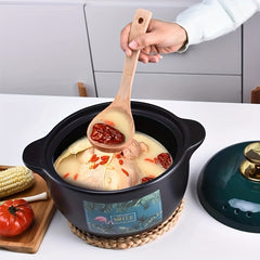 Flamingo Leaf Pattern Porcelain Stockpot Heat Resistant Cooking Pot