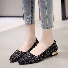 Women's Tweed Flat Shoes Almond Toe Slip On Soft Sole Shoes