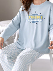 Letter Print Lounge Set Long Sleeve Crew Neck Top & Pants