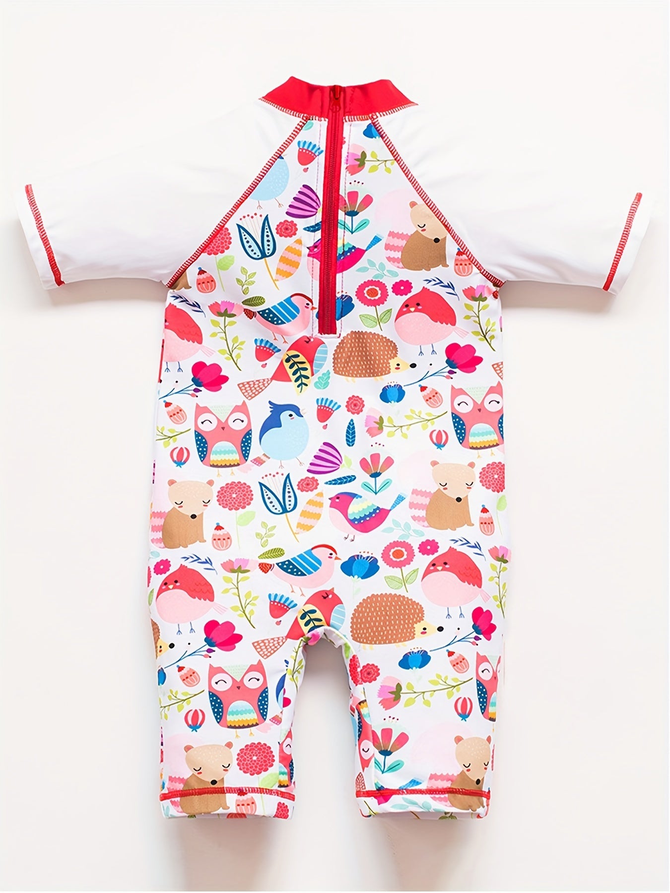 Animal Graphic Short Sleeve Swimsuit for Baby Girls