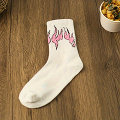 Cartoon Flame Print Socks Comfy Mid Tube Women's Stockings