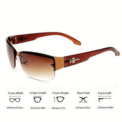 Men's Square Frame Metal Rimless Sports Sunglasses with Case