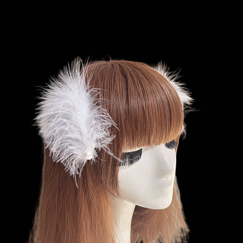 Feather Headband with Pearl Accents Fairy Theme