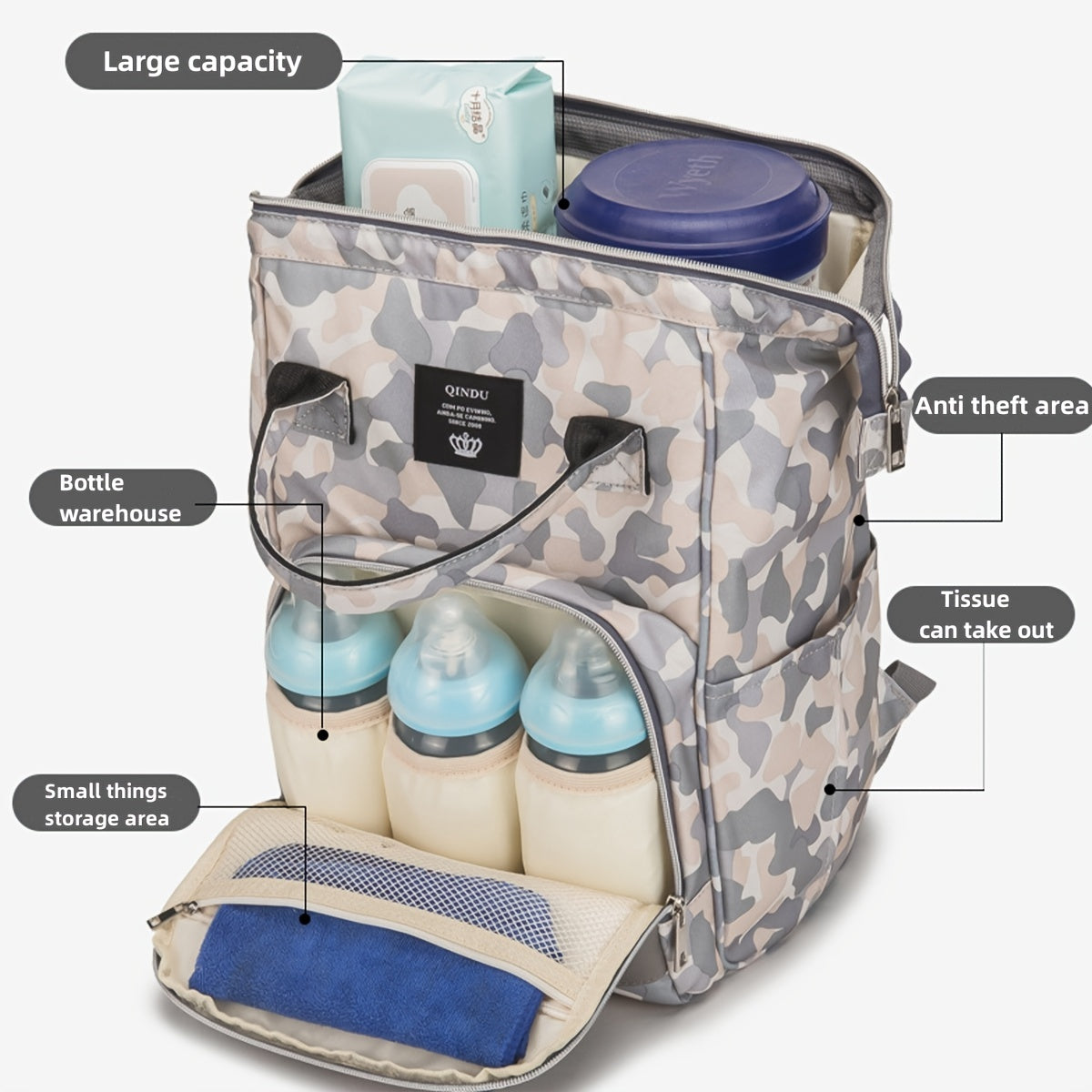 Waterproof Camouflage Diaper Bag Backpack Large Capacity for Moms