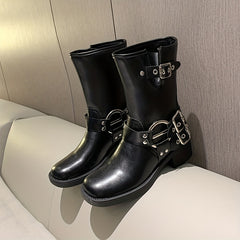 Women's British Style Combat Boots Chunky Heel Cowboy Boots