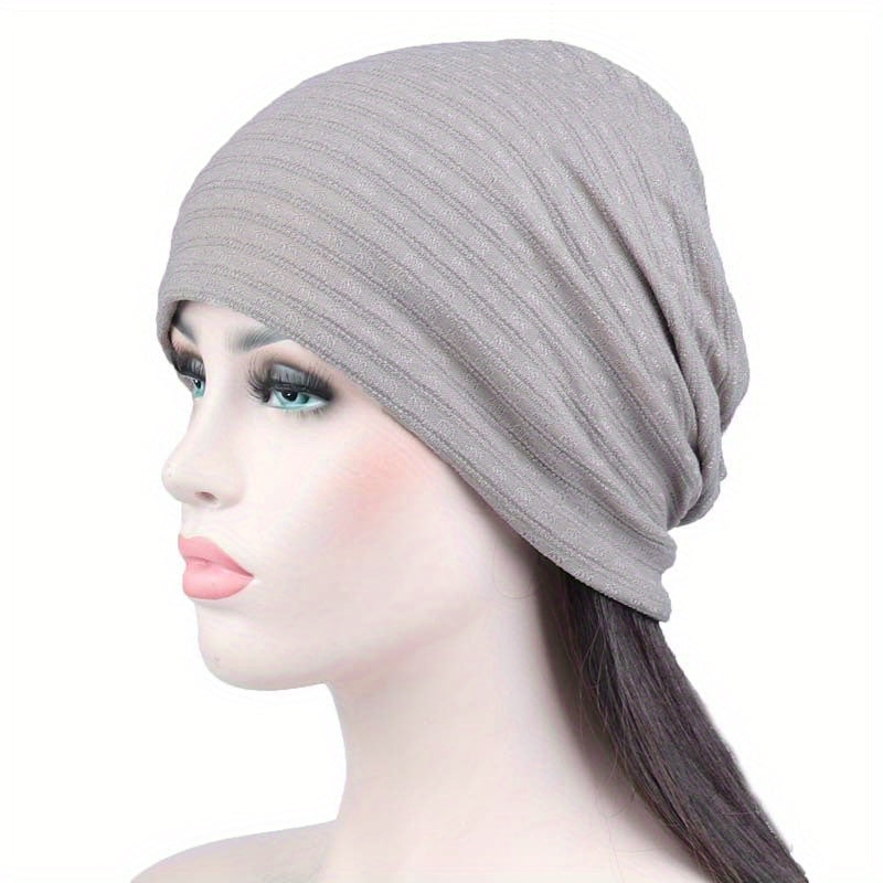 Slouch Striped Beanie Solid Elastic Head Wrap Women Turban Cap