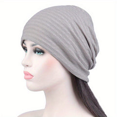 Slouch Striped Beanie Solid Elastic Head Wrap Women Turban Cap