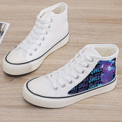 Anime Girl Print Plush Lined Thermal Canvas Sneakers
