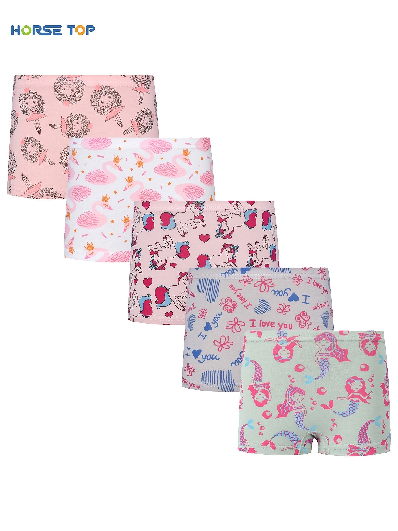 5 Pairs Girls Underwear Cartoon Pattern Boxer Briefs