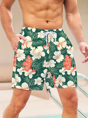 Quick Dry Hawaiian Beach Board Shorts for Men Floral Swim Trunks with Pockets