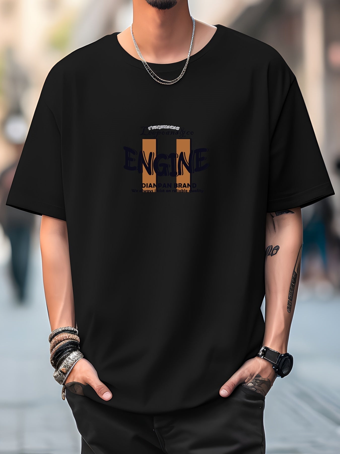 ENGINE Men's Graphic Crew Neck T-shirt for Summer