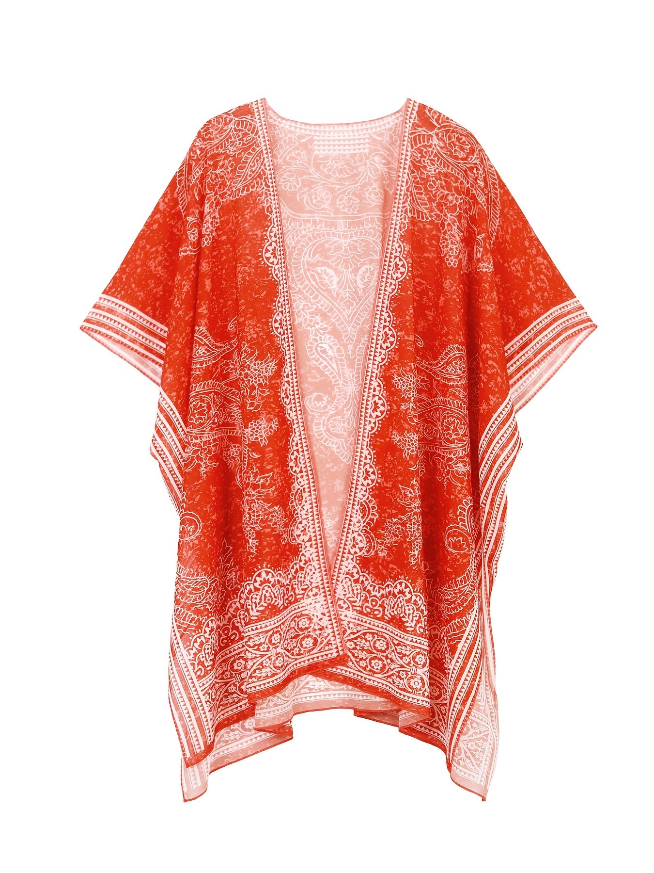 Boho Cover Up Plus Size Paisley Print Kimono