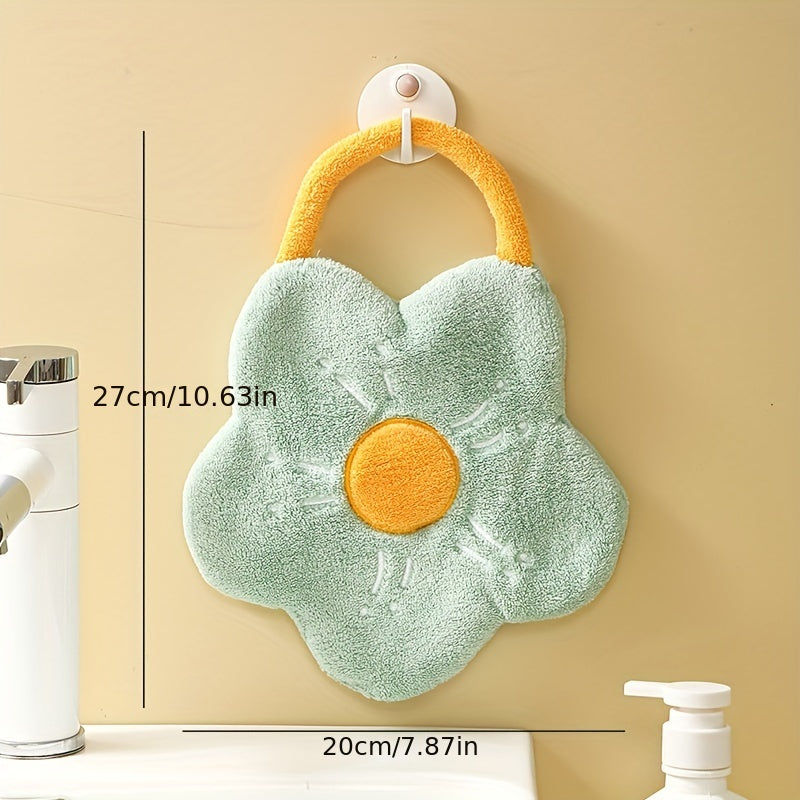 Flower Shape Hand Towel Hanging Drying Hand Rag Coral Velvet Bathroom Decor
