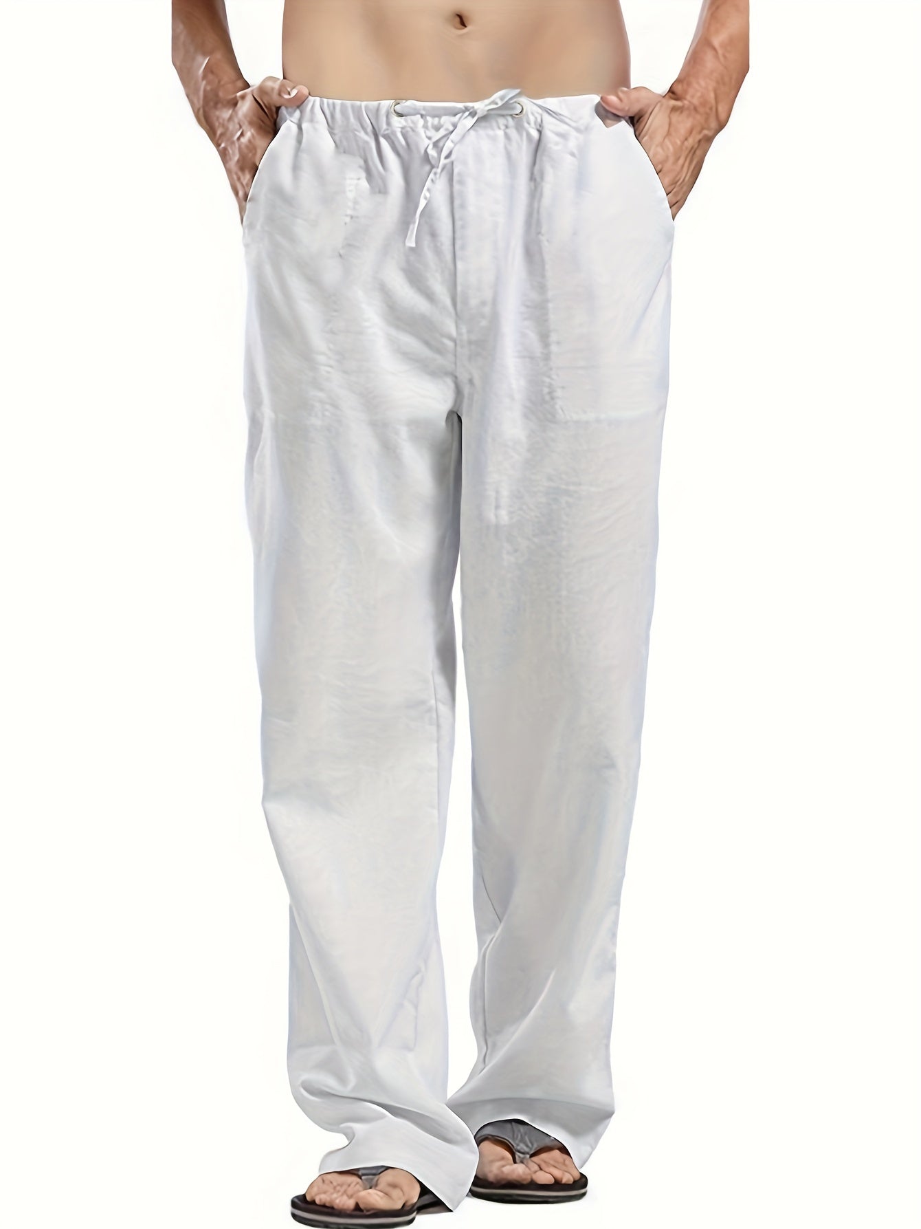 Men's Cotton & Linen Blend Long Pants Loose Elastic Waist Trousers
