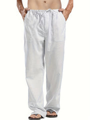 Men's Cotton & Linen Blend Long Pants Loose Elastic Waist Trousers