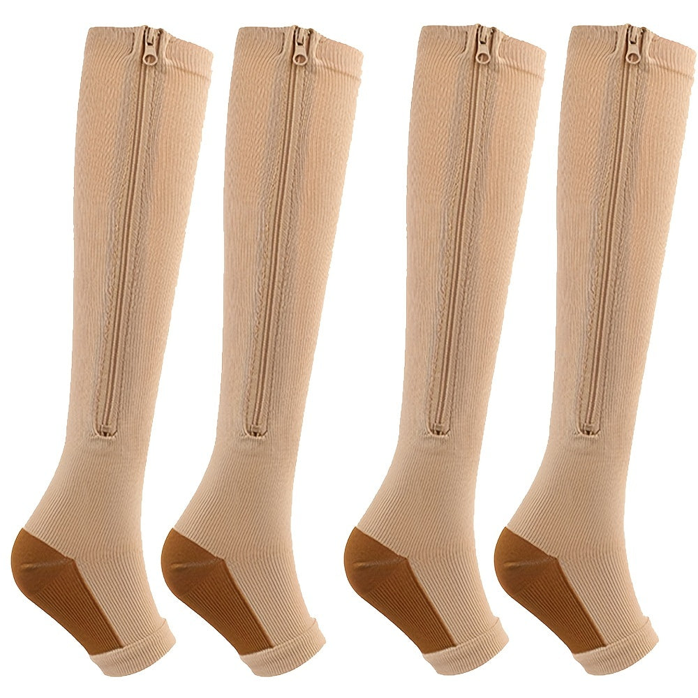 2pcs 15-20 MmHg Open Toe Compression Stockings Zipper Running Pregnancy