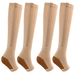 2pcs 15-20 MmHg Open Toe Compression Stockings Zipper Running Pregnancy