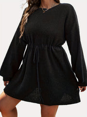 Casual Sweater Dress Women's Plus Solid Drawstring Lantern Sleeve
