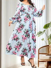 Floral Lantern Sleeve Maxi Dress Nipped Waist