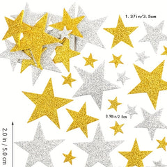 Golden & Silver Pentagram Foam Stickers for Crafts & Parties