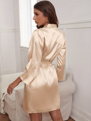 Women's Satin V Neck Long Sleeve Night Robe