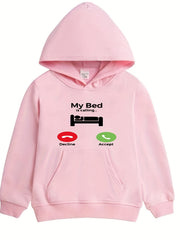 Funny My Bed Is Calling Print Boys Pullover Hooded Sweatshirt