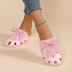 Women's Bowknot Decor Clogs Flat Shoes Lightweight Beach Shoes