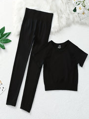 Sports Yoga Set Quick Drying Crop Top & High Waist Leggings