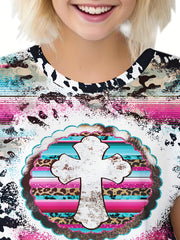 Western Style Cross Graphic Short Sleeve T shirt for Kids